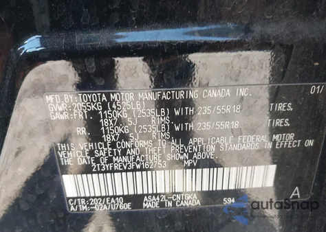 2015 Toyota Rav4 Limited from USA, damaged, VIN 2T3YFREV3FW162753